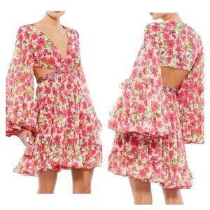 NEW NWT | Mac Duggal 9158 Floral Cut Out Bell Sleeve Mini‎ Dress Size 2